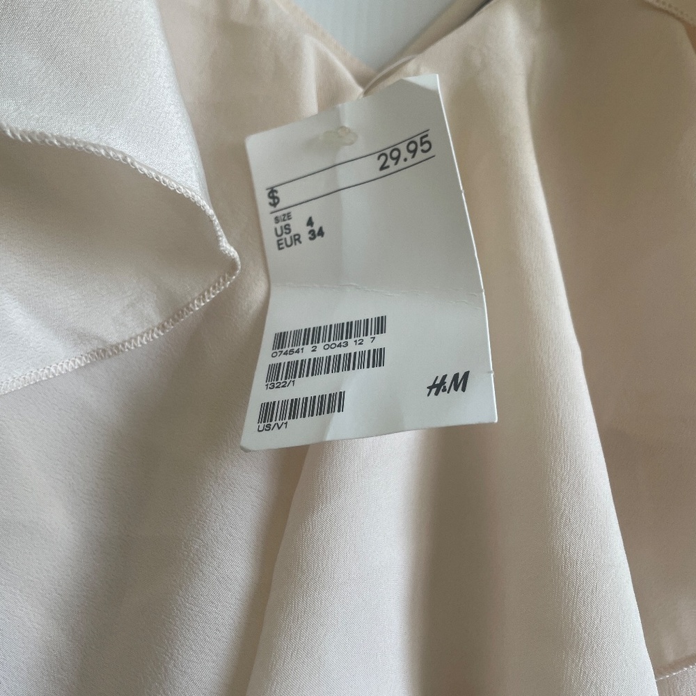 H&M Ivory Slip Mini Dress with Black Belt, Size 4 - Picture 5 of 7